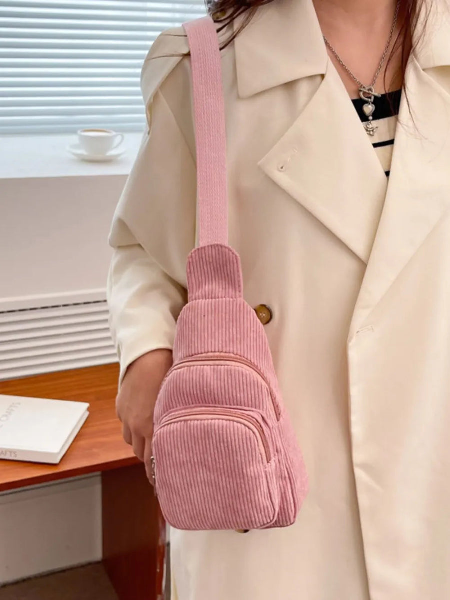 Corduroy Solid Color Crossbody Bag - Topezmart