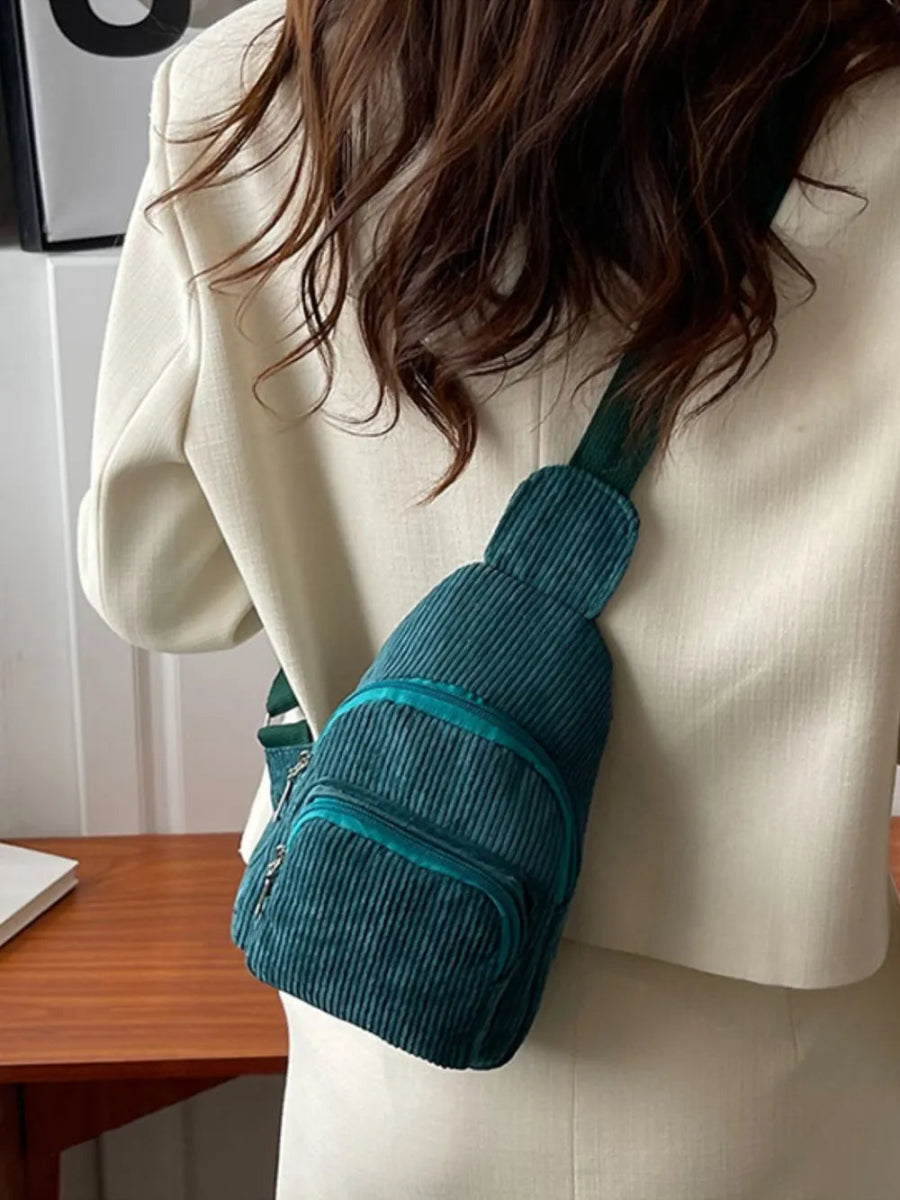 Corduroy Solid Color Crossbody Bag - Topezmart