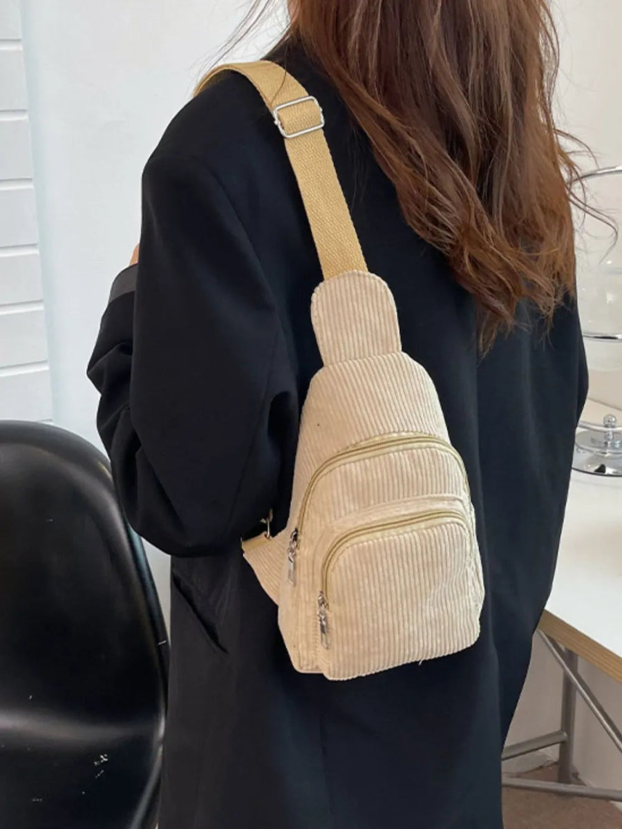 Corduroy Solid Color Crossbody Bag - Topezmart