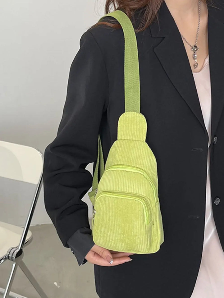 Corduroy Solid Color Crossbody Bag - Topezmart