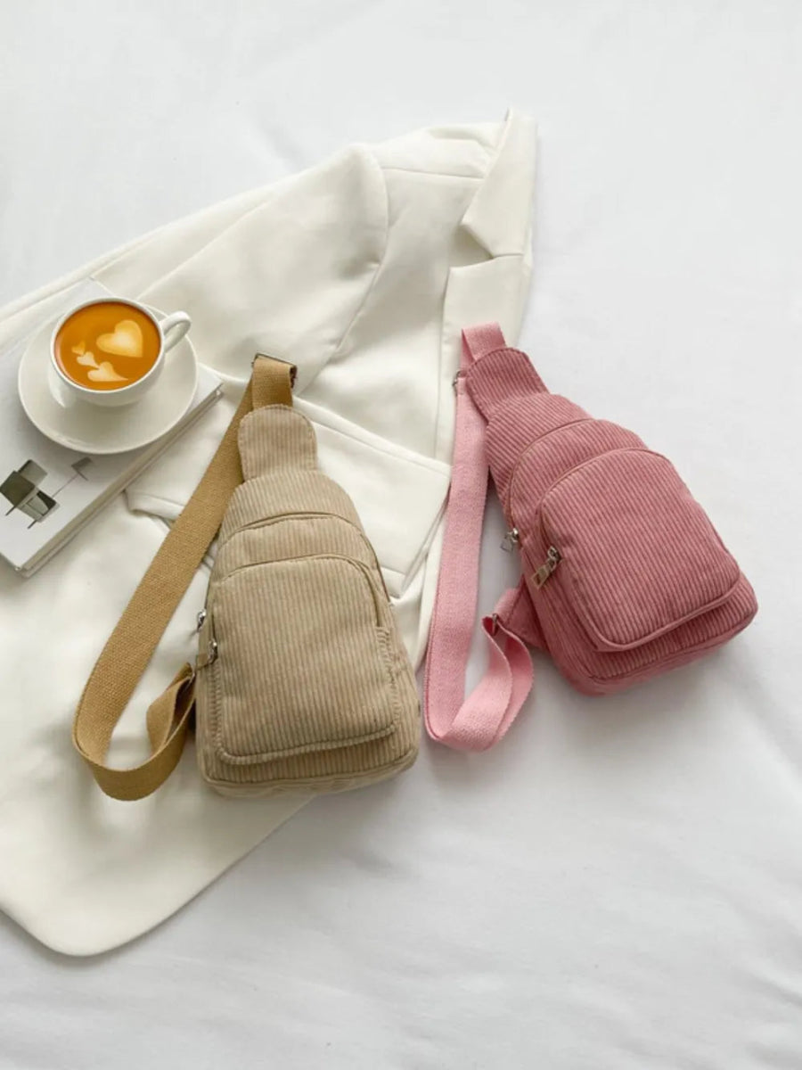 Corduroy Solid Color Crossbody Bag - Topezmart