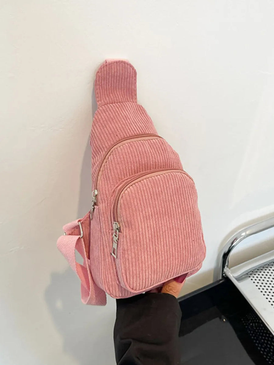 Corduroy Solid Color Crossbody Bag - Topezmart