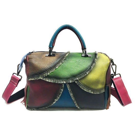 Genuine Leather Retro Women Handbag Winter Leisure Patchwork Shoulder Bags First Layer Cowhide Large Capacity Messenger Bag - Topezmart