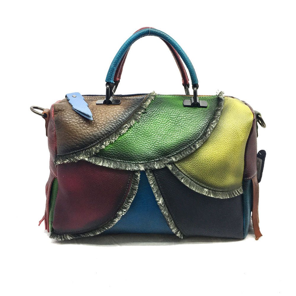Genuine Leather Retro Women Handbag Winter Leisure Patchwork Shoulder Bags First Layer Cowhide Large Capacity Messenger Bag - Topezmart