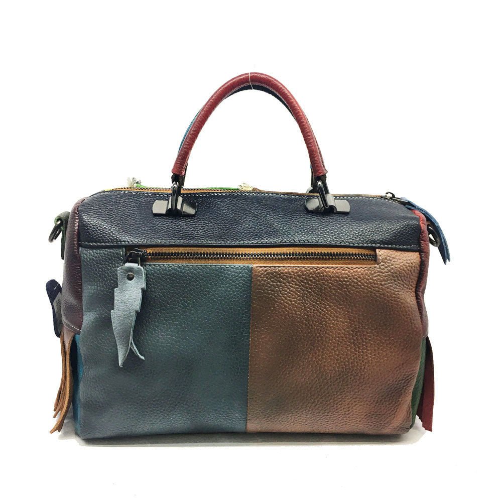 Genuine Leather Retro Women Handbag Winter Leisure Patchwork Shoulder Bags First Layer Cowhide Large Capacity Messenger Bag - Topezmart