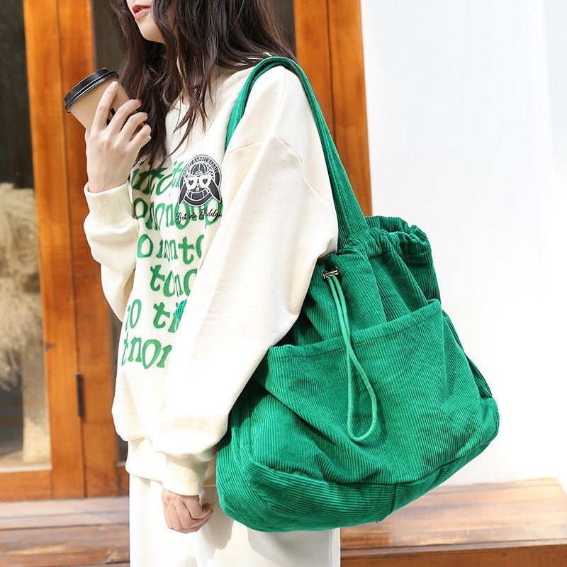 Ins Corduroy Shoulder Bags Drawstring Multi - pocket Handbag Women Underarm Bags - Topezmart