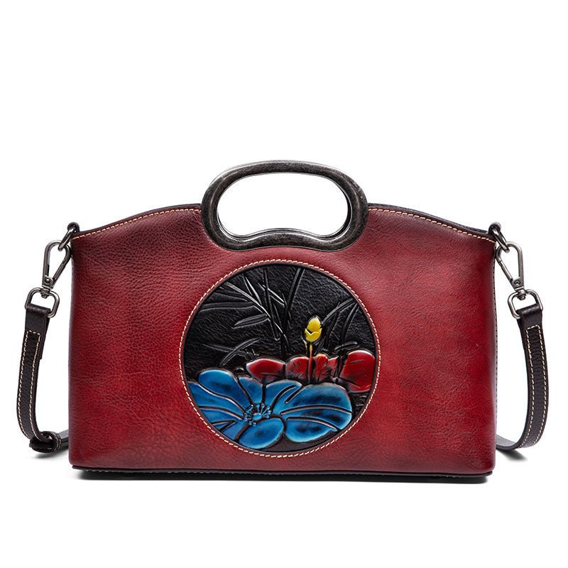 Johnature Genuine Leather Women Bag Vintage Embossed Handbag New Versatile First Layer Cowhide Large Capacity Shoulder Bags - Topezmart