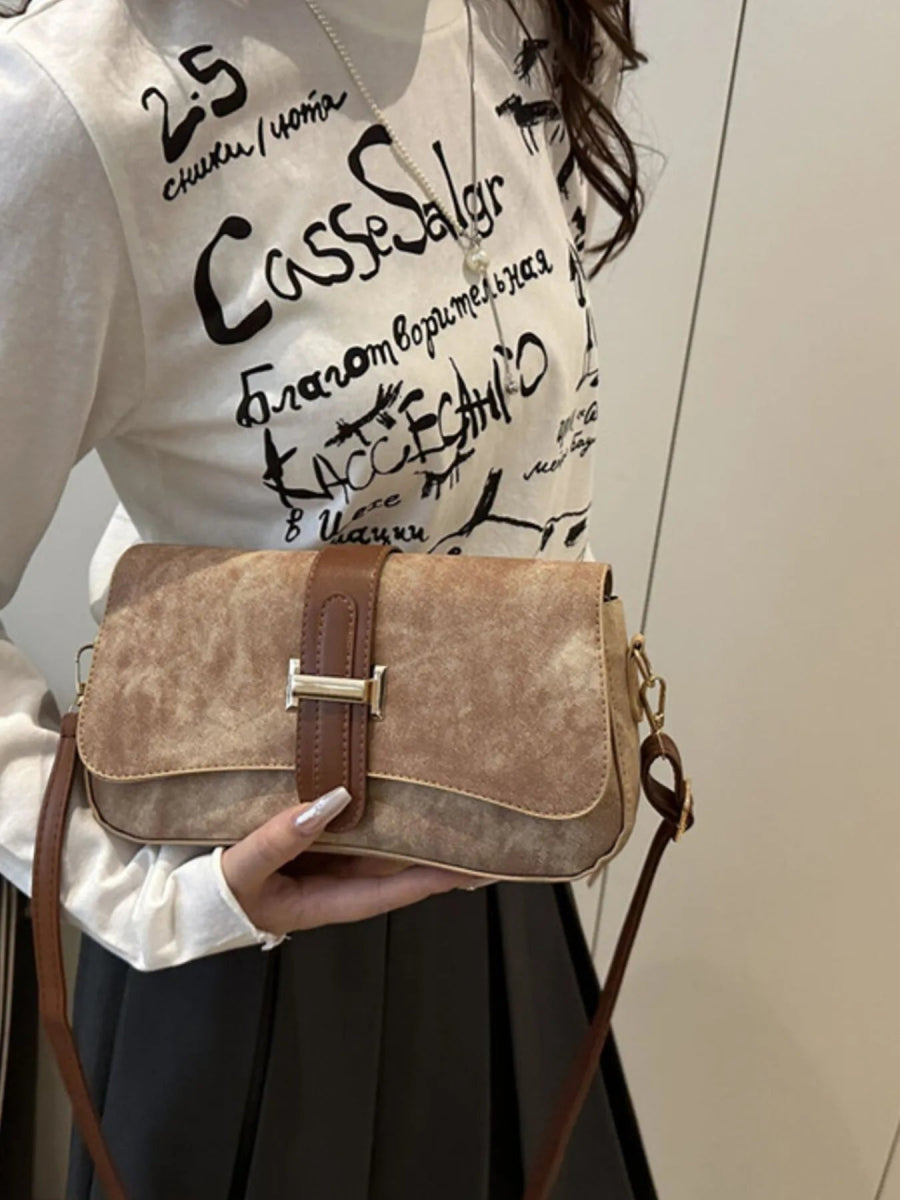 Leather Buckle Strap Crossbody Bag - Topezmart