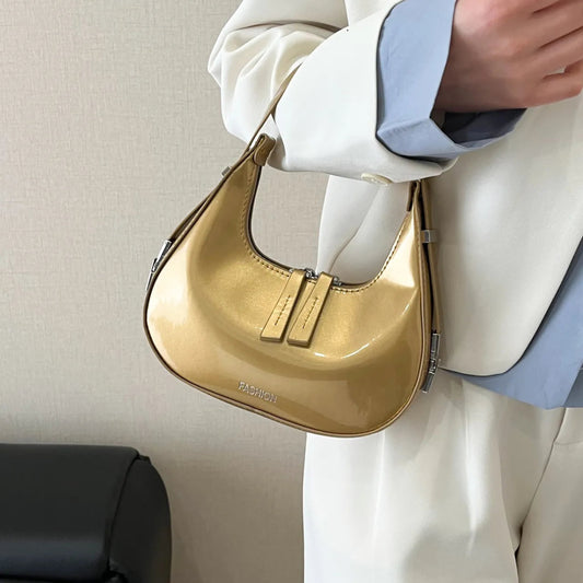 Leather Crescent Shoulder Bag - Topezmart