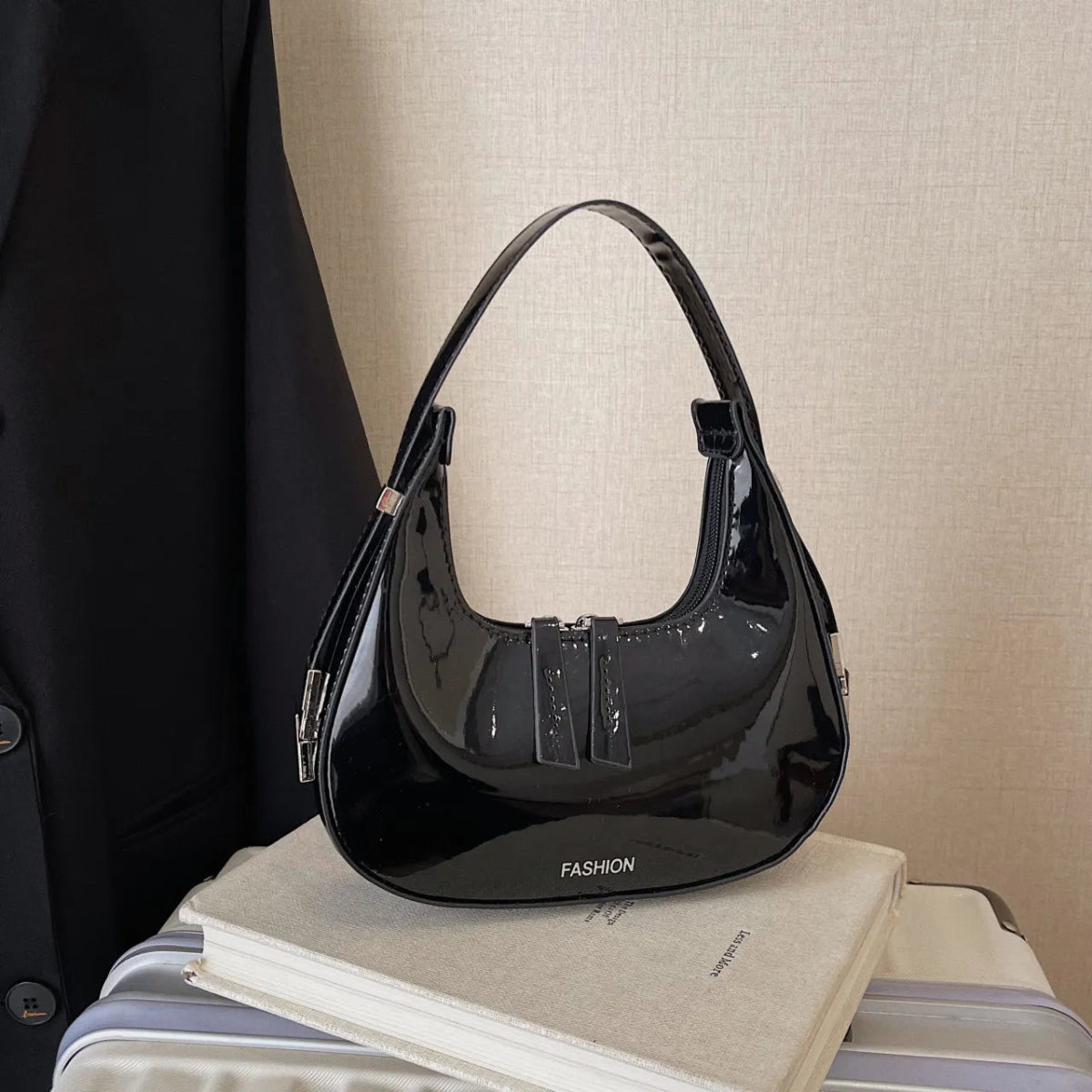 Leather Crescent Shoulder Bag - Topezmart
