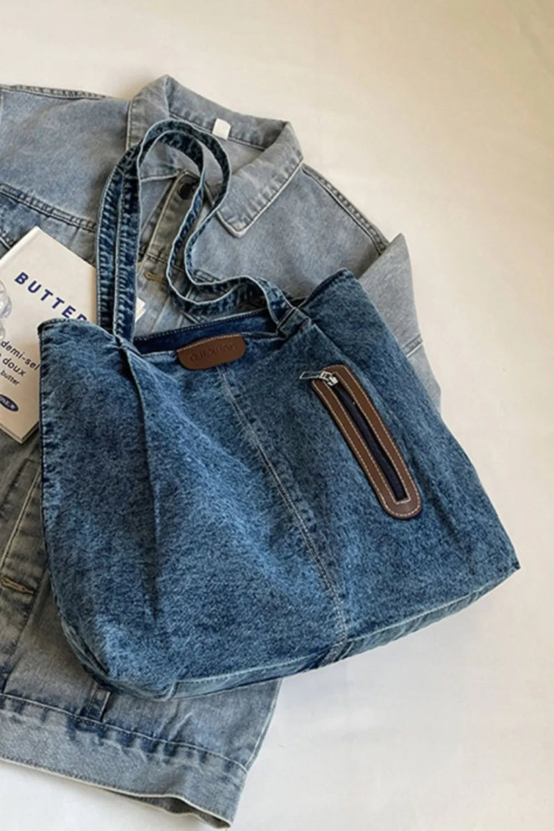 Medium Denim Tote Bag - Topezmart