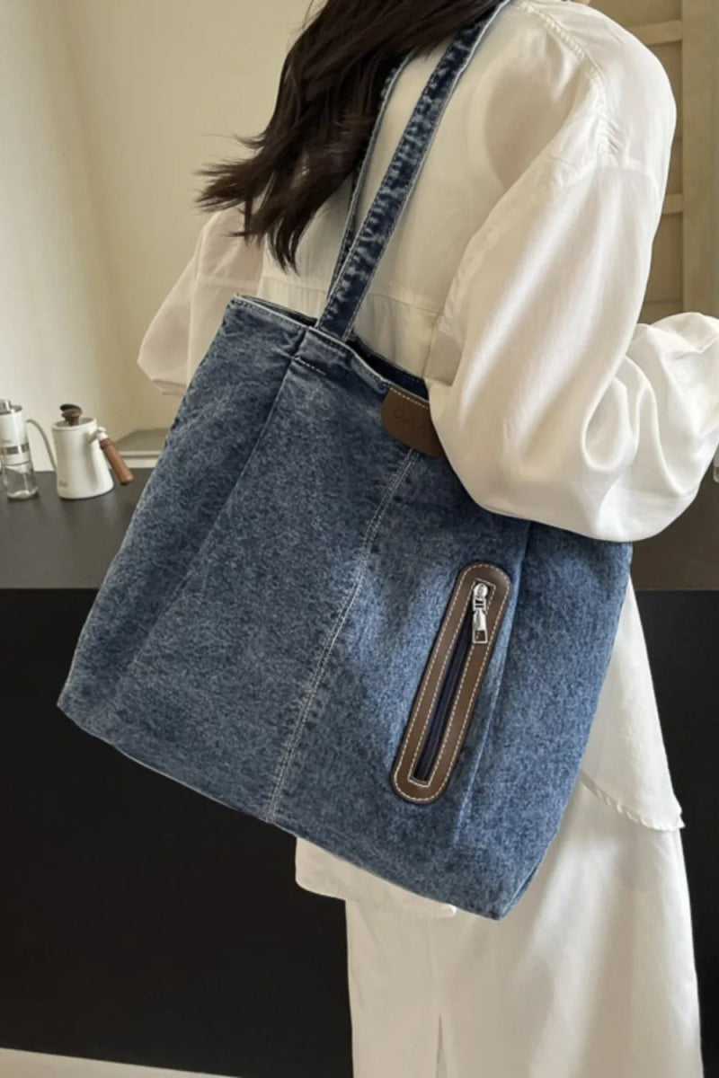 Medium Denim Tote Bag - Topezmart