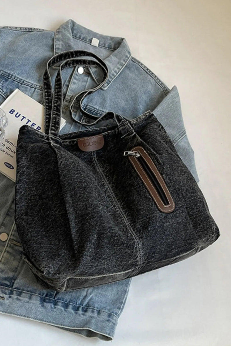 Medium Denim Tote Bag - Topezmart