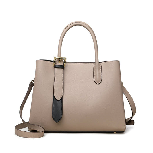 Niche Contrast Color One Shoulder Western Style Portable Female Genuine Leather Bag - Topezmart