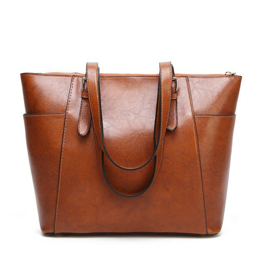 Oil Wax Leather Women Handbag Large Capacity Tote Bag - Topezmart