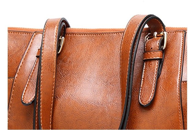 Oil Wax Leather Women Handbag Large Capacity Tote Bag - Topezmart