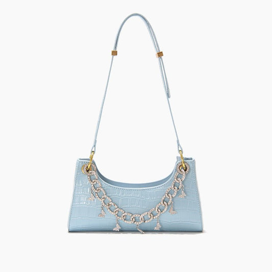 Rainbow Baguette Croc Froggy Gradient Women Shoulder Bags New Fashion Handbag Pearl Chain Diamond Metal Female Bag Summer - Topezmart
