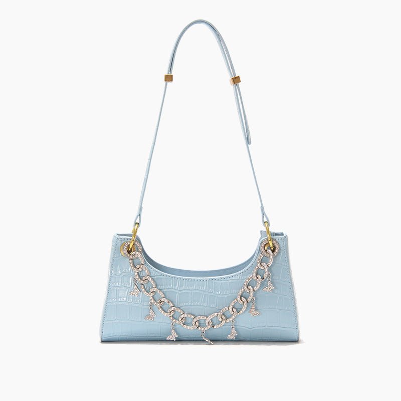 Rainbow Baguette Croc Froggy Gradient Women Shoulder Bags New Fashion Handbag Pearl Chain Diamond Metal Female Bag Summer - Topezmart