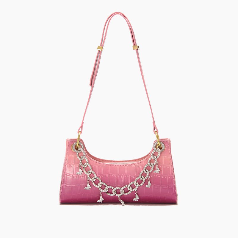 Rainbow Baguette Croc Froggy Gradient Women Shoulder Bags New Fashion Handbag Pearl Chain Diamond Metal Female Bag Summer - Topezmart