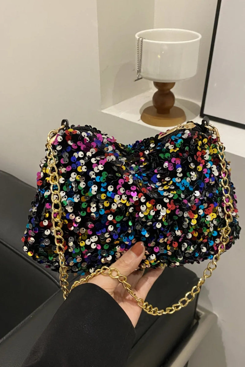 Sequin Removable Strap Shoulder Bag - Topezmart