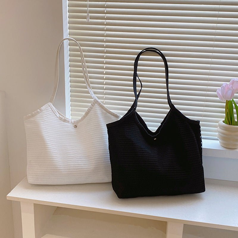 TopezMart™ Exclusive Women Mesh Tote Bag Solid Color Designer Ladies Casual Handbag Shoulder Bag Large Capacity Reusable Shopping Beach Bag - Topezmart