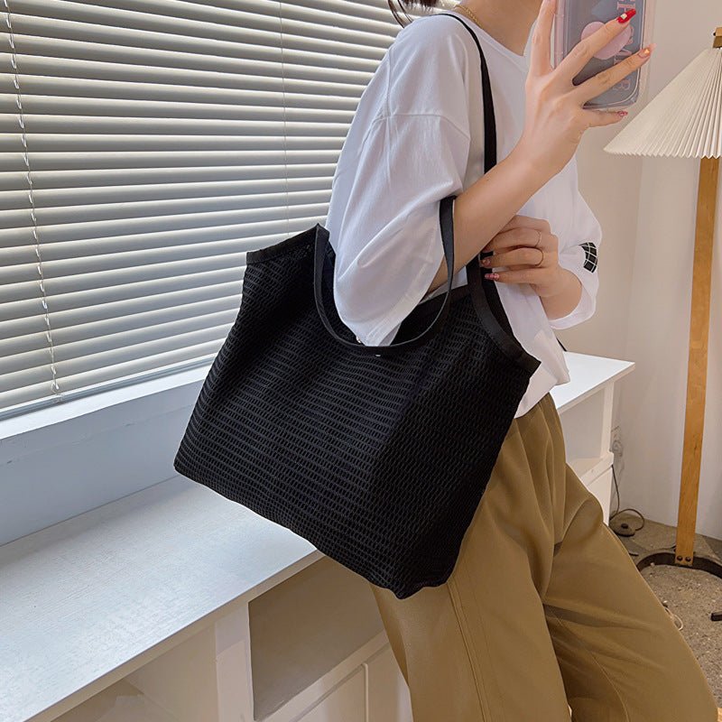 TopezMart™ Exclusive Women Mesh Tote Bag Solid Color Designer Ladies Casual Handbag Shoulder Bag Large Capacity Reusable Shopping Beach Bag - Topezmart