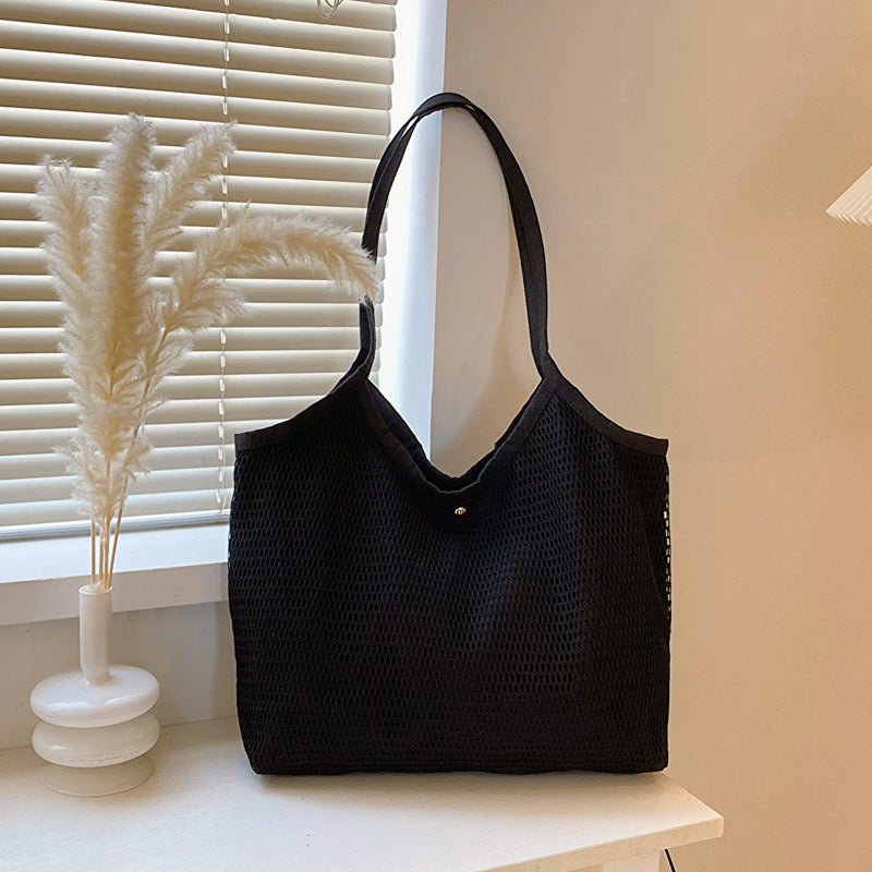 TopezMart™ Exclusive Women Mesh Tote Bag Solid Color Designer Ladies Casual Handbag Shoulder Bag Large Capacity Reusable Shopping Beach Bag - Topezmart