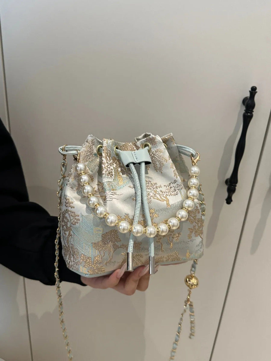 TopezMart™ Premium Drawstring Pearl Bucket Bag - Topezmart