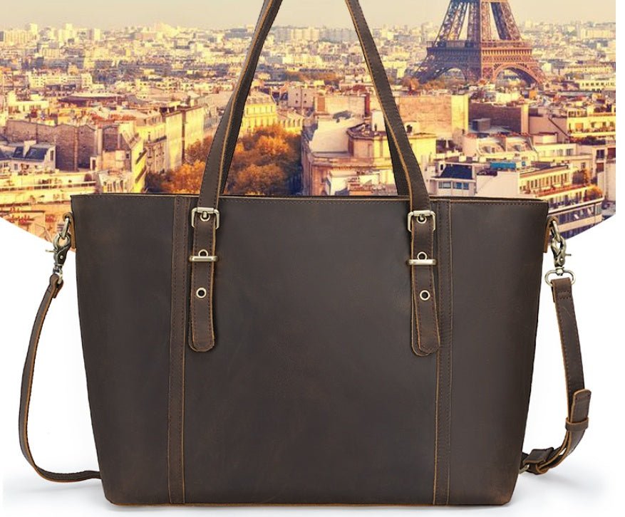 Vintage Style Ladies Genuine Leather Shoulder Bag Women Leather Handbag Tote Bag - Topezmart