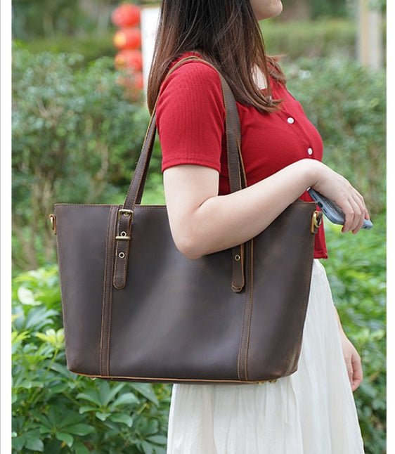 Vintage Style Ladies Genuine Leather Shoulder Bag Women Leather Handbag Tote Bag - Topezmart