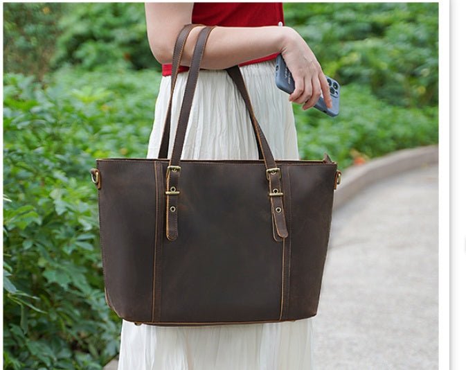 Vintage Style Ladies Genuine Leather Shoulder Bag Women Leather Handbag Tote Bag - Topezmart