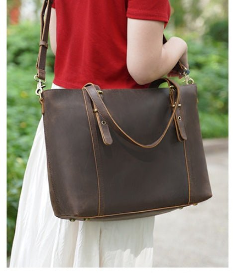 Vintage Style Ladies Genuine Leather Shoulder Bag Women Leather Handbag Tote Bag - Topezmart