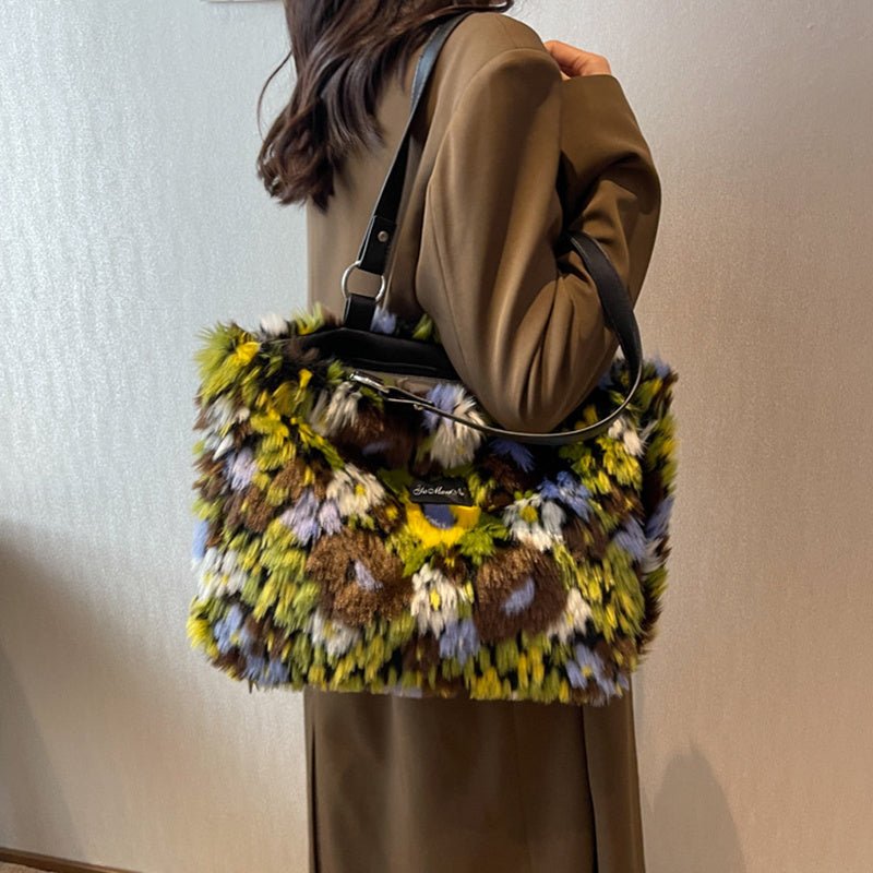 Winter Plush Bags Women Flowers Shoulder Bag Handbag - Topezmart