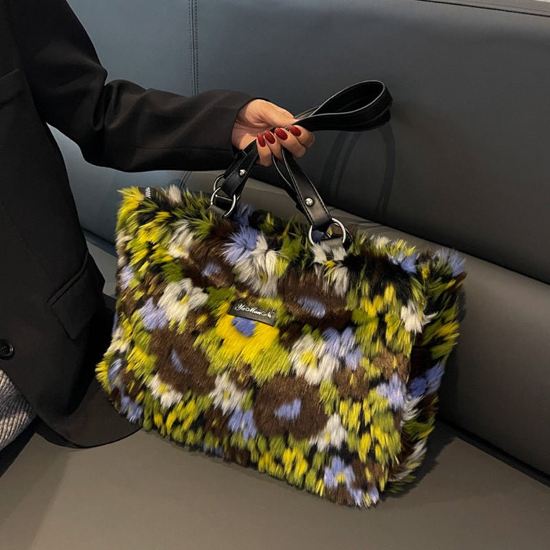 Winter Plush Bags Women Flowers Shoulder Bag Handbag - Topezmart