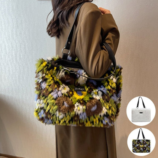 Winter Plush Bags Women Flowers Shoulder Bag Handbag - Topezmart