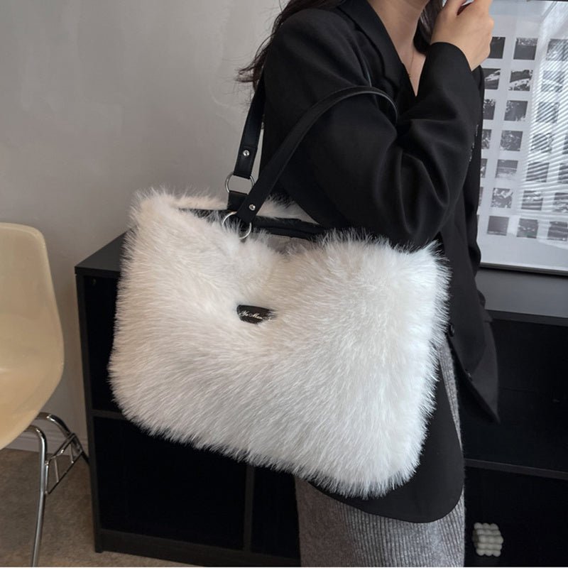 Winter Plush Bags Women Flowers Shoulder Bag Handbag - Topezmart