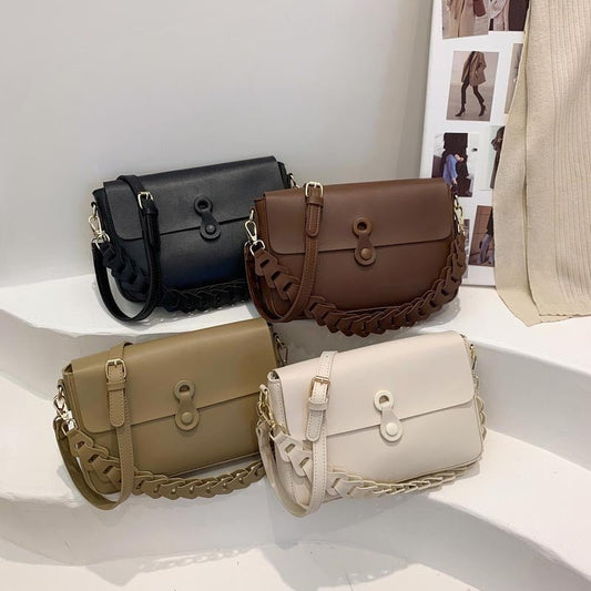 Women Shoulder Bags Woven Chain Bag Pu Leather Handbag - Topezmart